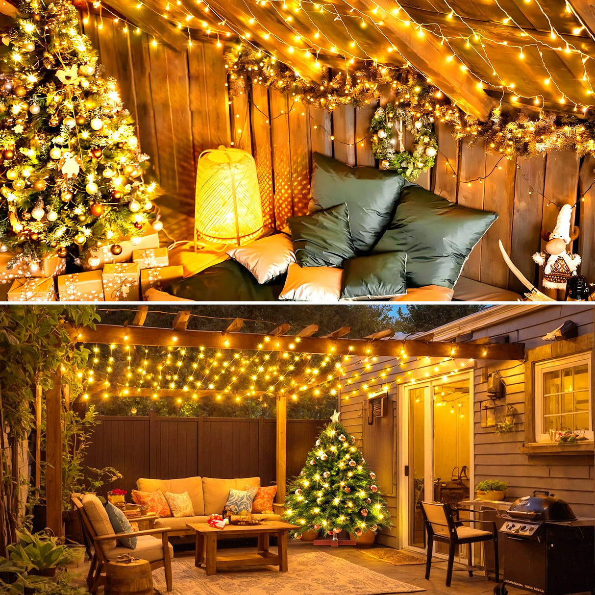 2-Pack Christmas String Lights Indoor Plug in, Total 120FT 360LED Warm White Outdoor