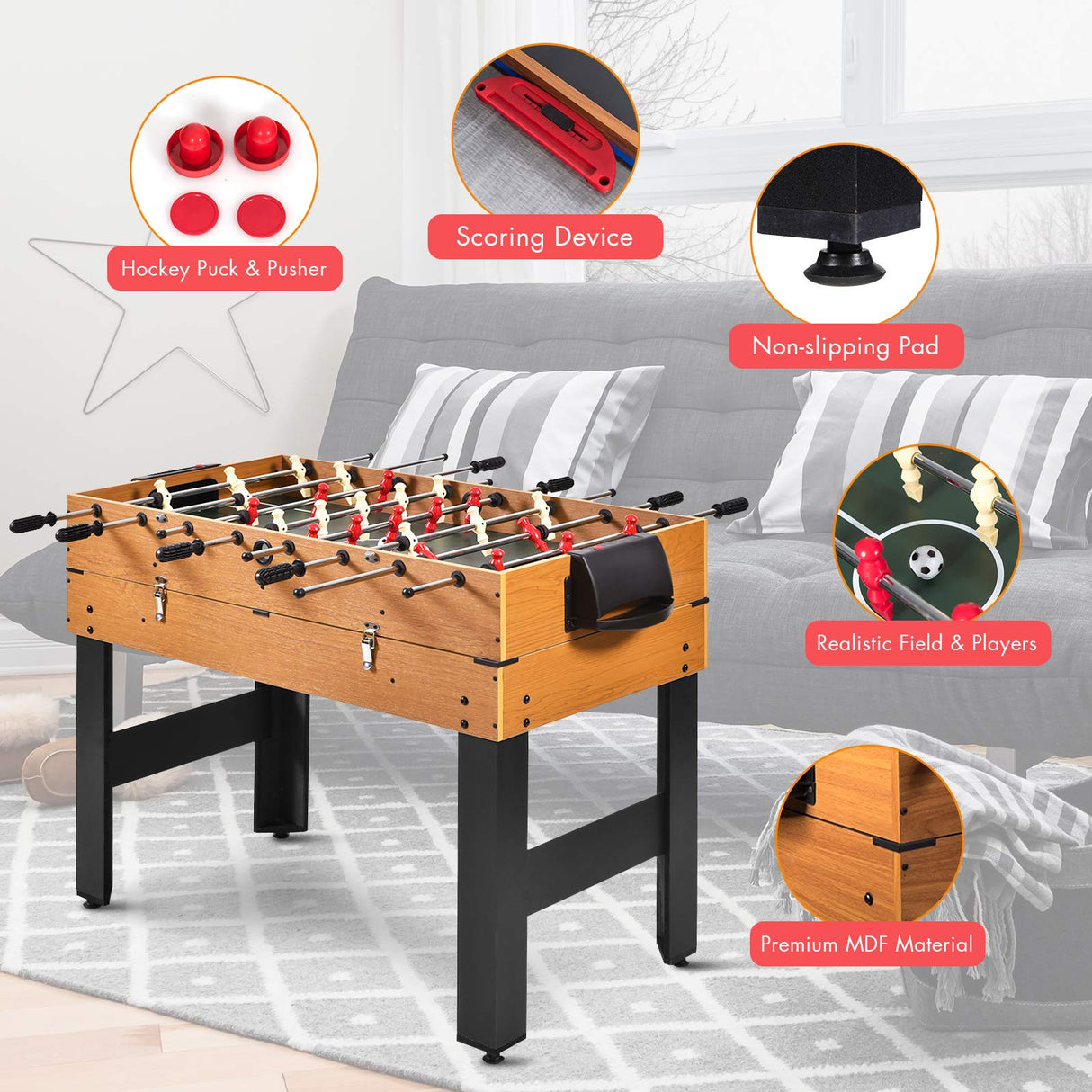 3 in 1 Game Table, 49 in Multi Game Table with Foosball Hockey & Billiards