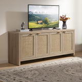 Boho TV Stand with Rattan Cabinets for 45-65 Inch TVs