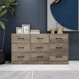 Dresser for Bedroom, 9 Drawer Large Wide Dressers, Farmhouse Wooden Chest of Drawers for Entryway, Living Room, Hallway, Grey