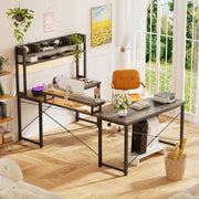 DIY U Shaped Computer Desk with Hutch, Reversible L Shaped Office Desks
