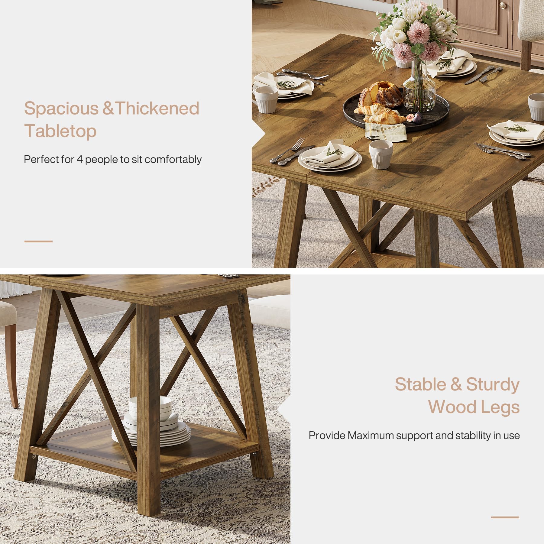 Square Dining Table for 4 with Shelf Storage