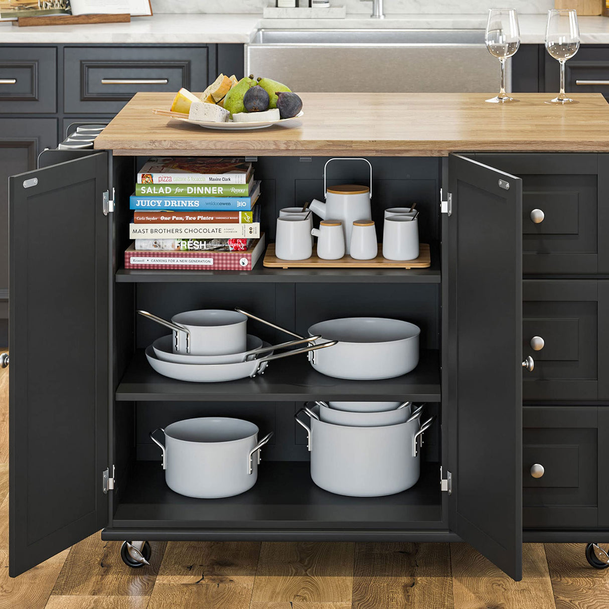 Dolly Madison Kitchen Cart with Wood Top and Drop Leaf Breakfast Bar