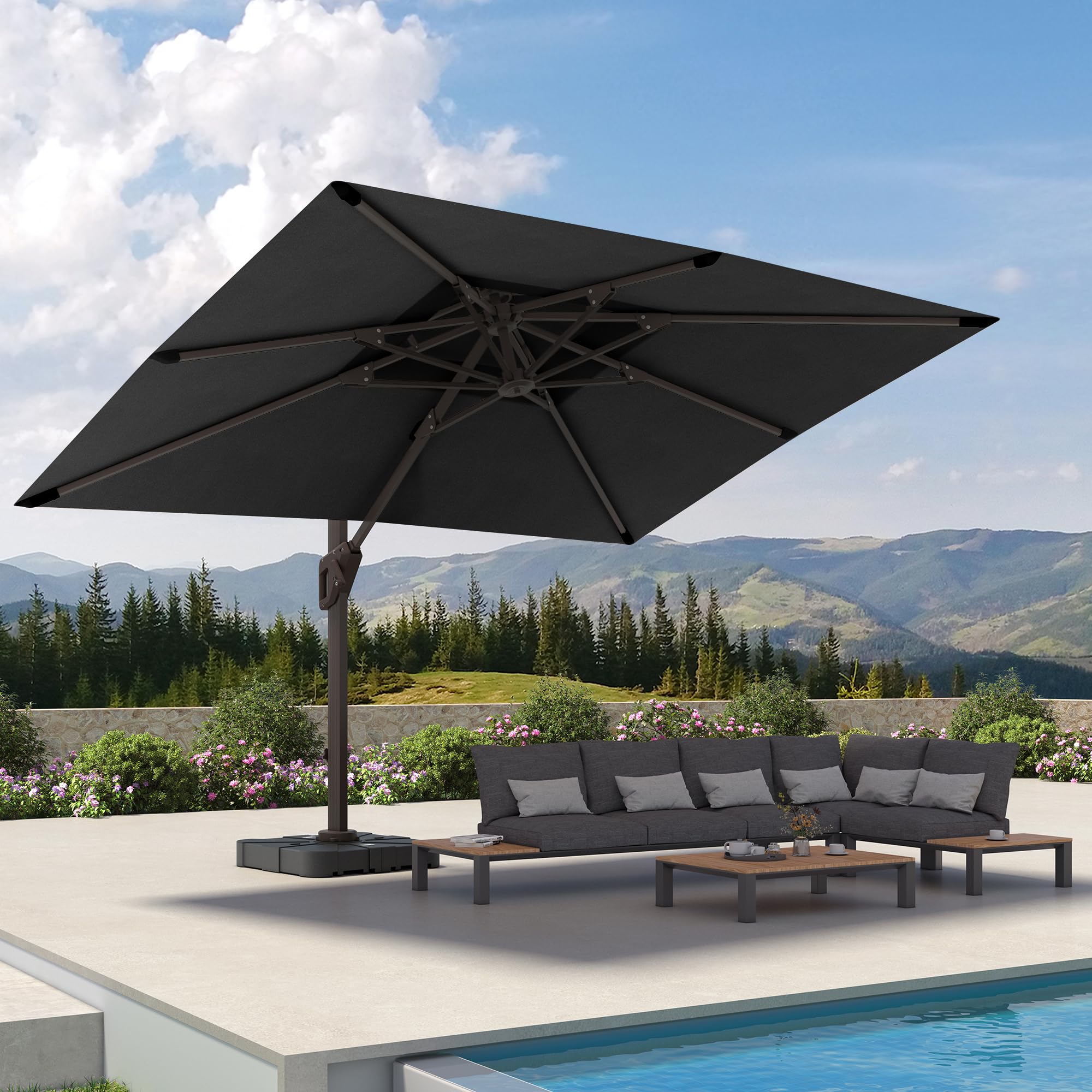 9' X 12' Cantilever Patio Umbrella 360°Rotation Rectangular Outdoor Large Offset Umbrellas