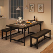 63" Extendable Dining Table Set with Upholstered Benches