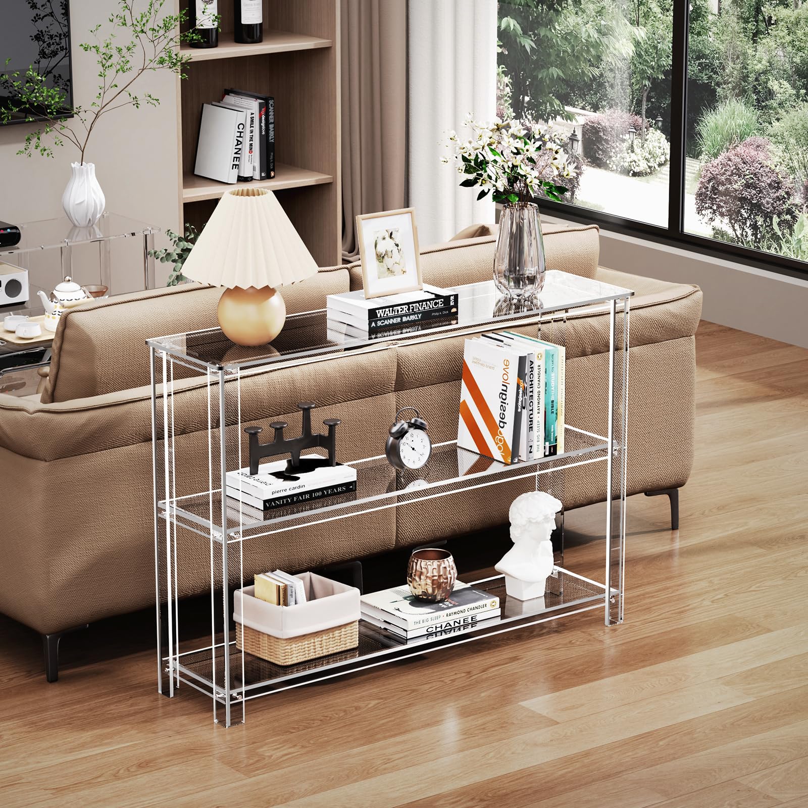 3-Tier Acrylic Console Table with Storage Shelves