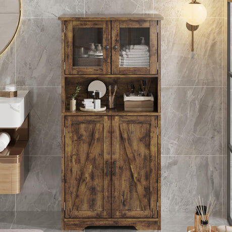 Bathroom Storage Cabinet, Freestanding Floor Linen Storage Cabinet with Doors