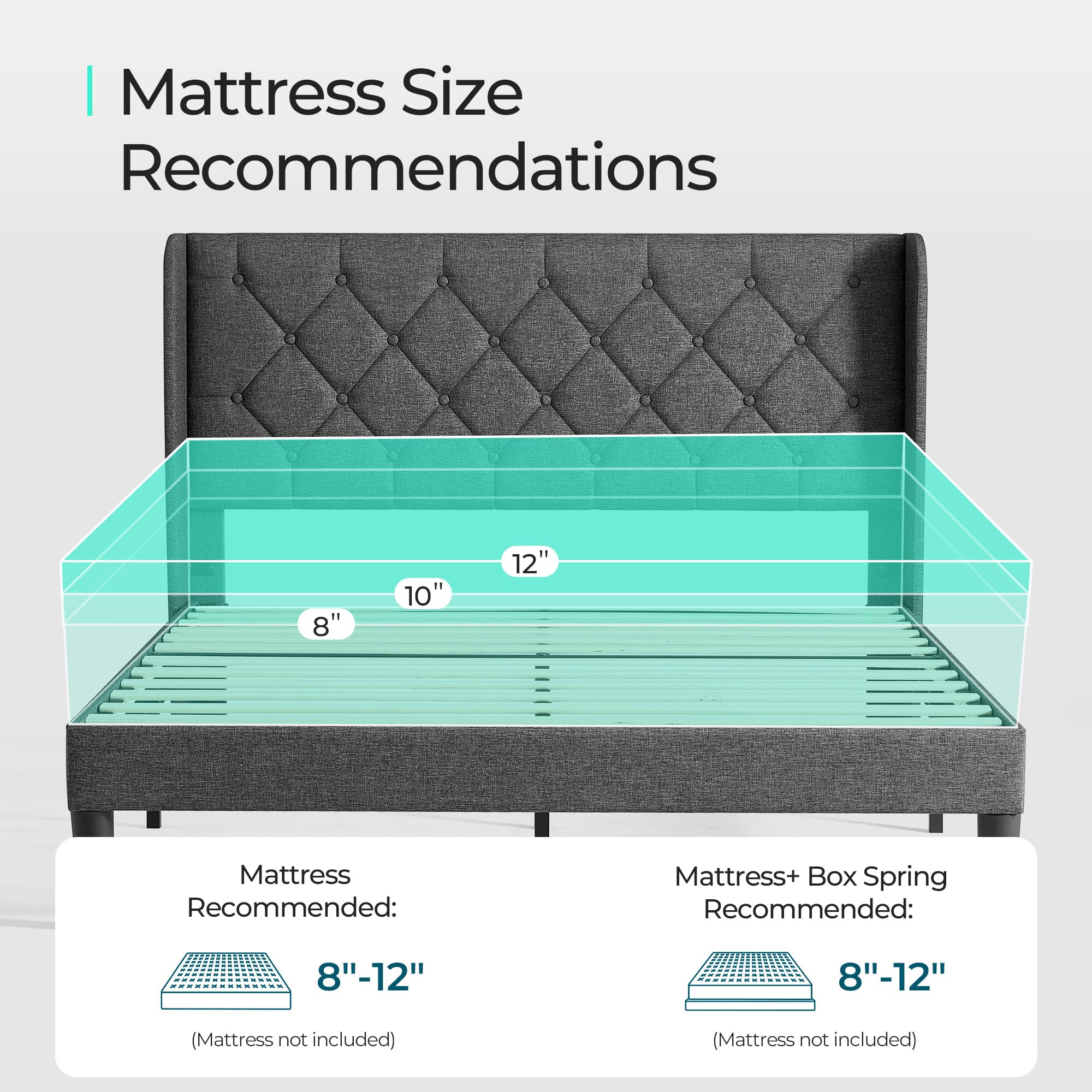 Full Size Bed Frame with Headboard, Linen Upholstered Bed Frame with Solid Wooden Slats Support,