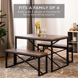 Best Choice Products 45.5in 3-Piece Bench Style Dining Furniture Set, 4-Person Space-Saving Dinette for Kitchen, Dining Room w/ 2 Benches, Table - Brown/Black