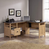 August Hill L-Shaped Desk – Dover Oak Finish with Slate Accents