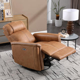 Faux Leather Power Swivel Rocker Recliner,Glider Rocker Recliner for Nursery,Electric Swivel Rocker Recliner with USB Port,Upholstered Nursery Glider Reclining Sofa for Living Room,Brown