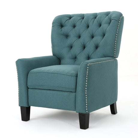 Cerelia Tufted Fabric Recliner, Dark Teal / Dark Brown