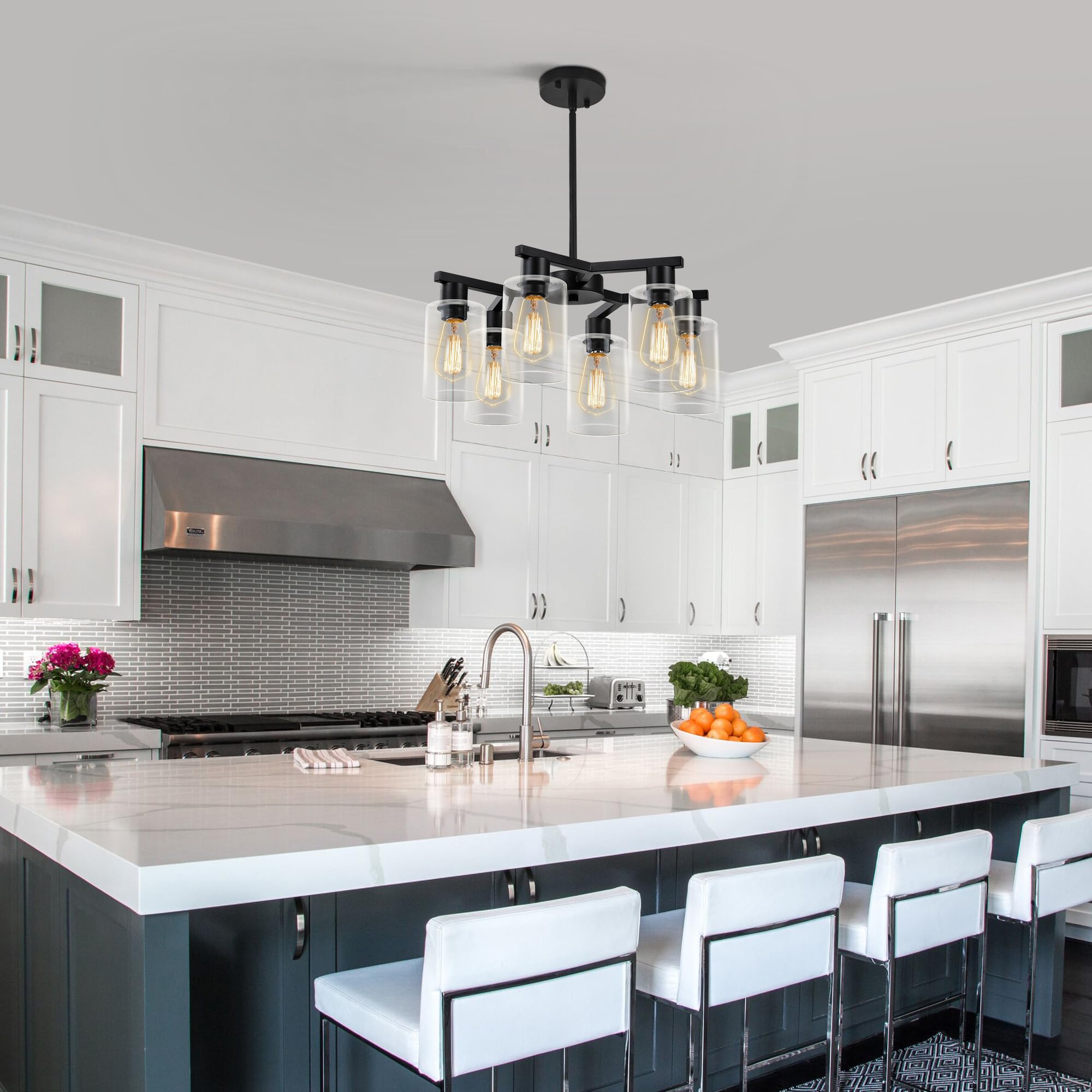 6-Light Modern Farmhouse Black Chandelier, Dining Room Light Fixture Over