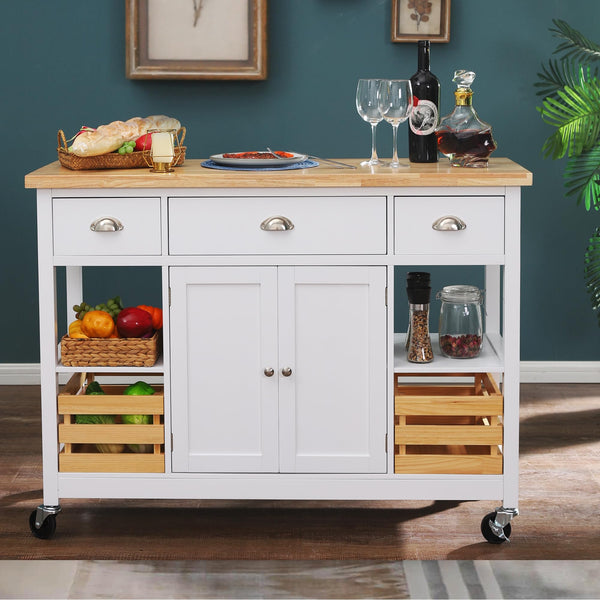 Kitchen Island Cart on Wheels - Rolling Kitchen Table with Storage