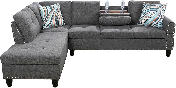 97" W Sectional Couches for Living Room, Linen Modular Sectional Sofa