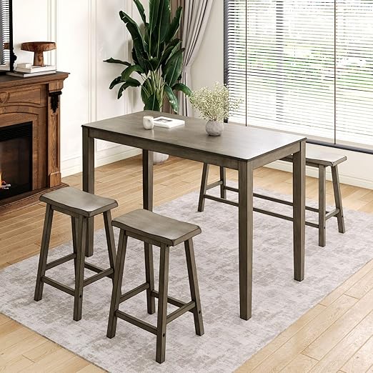 Counter Height Dining Set for 4 - Rustic Farmhouse Table with Bench