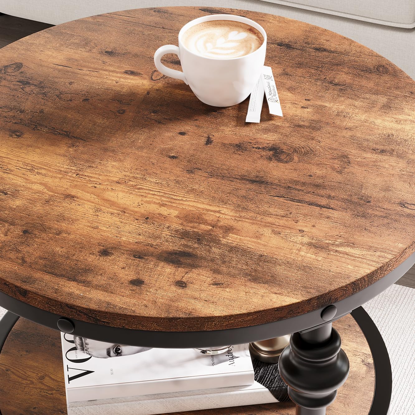End Table 3-Tier Round Side Table Living Room Accent Table with Storage Shelf