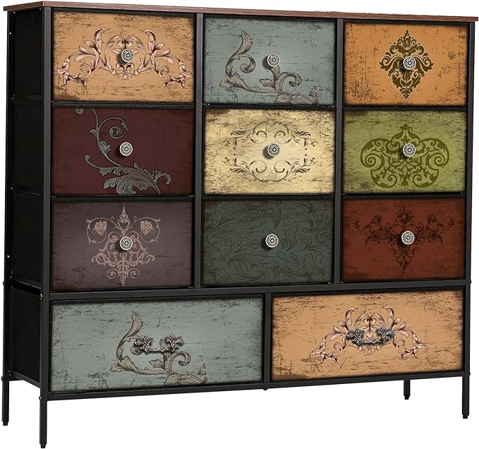 Chest of Drawers for Bedroom with 11 Deep Drawers, Tall Fabric Dresser, Wide TV Stand,