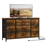 Dresser, 55 Inch TV Stand with Power Outlet Entertainment Center, Fabric Drawer Storage