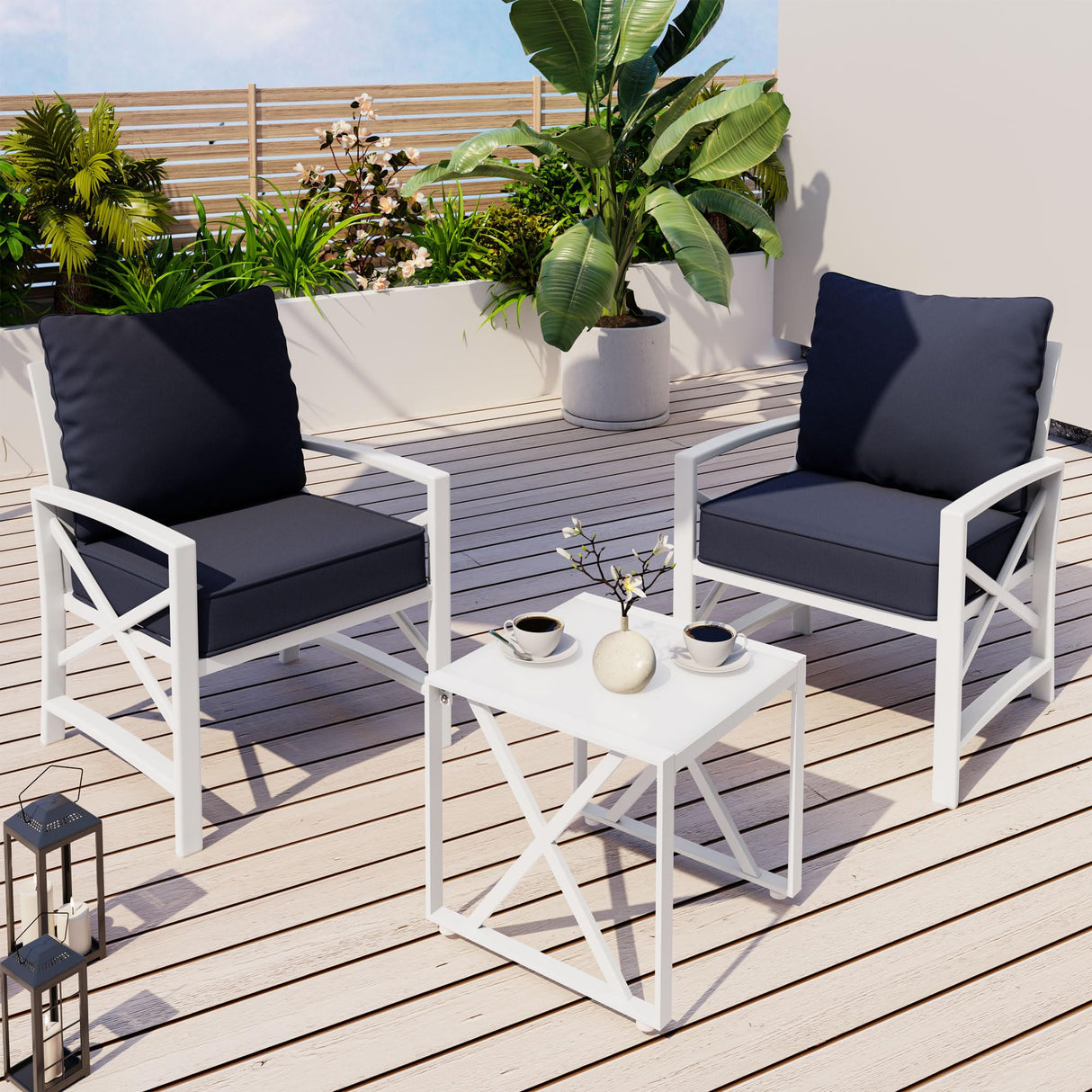 3 Pcs Outdoor Patio Furniture Set, Patio Bistro Set Wicker Conversation Set