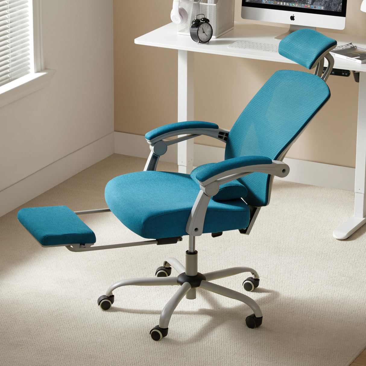 Ergonomic Mesh Office Chair with Lumbar Support Pillow & Retractable Footrest