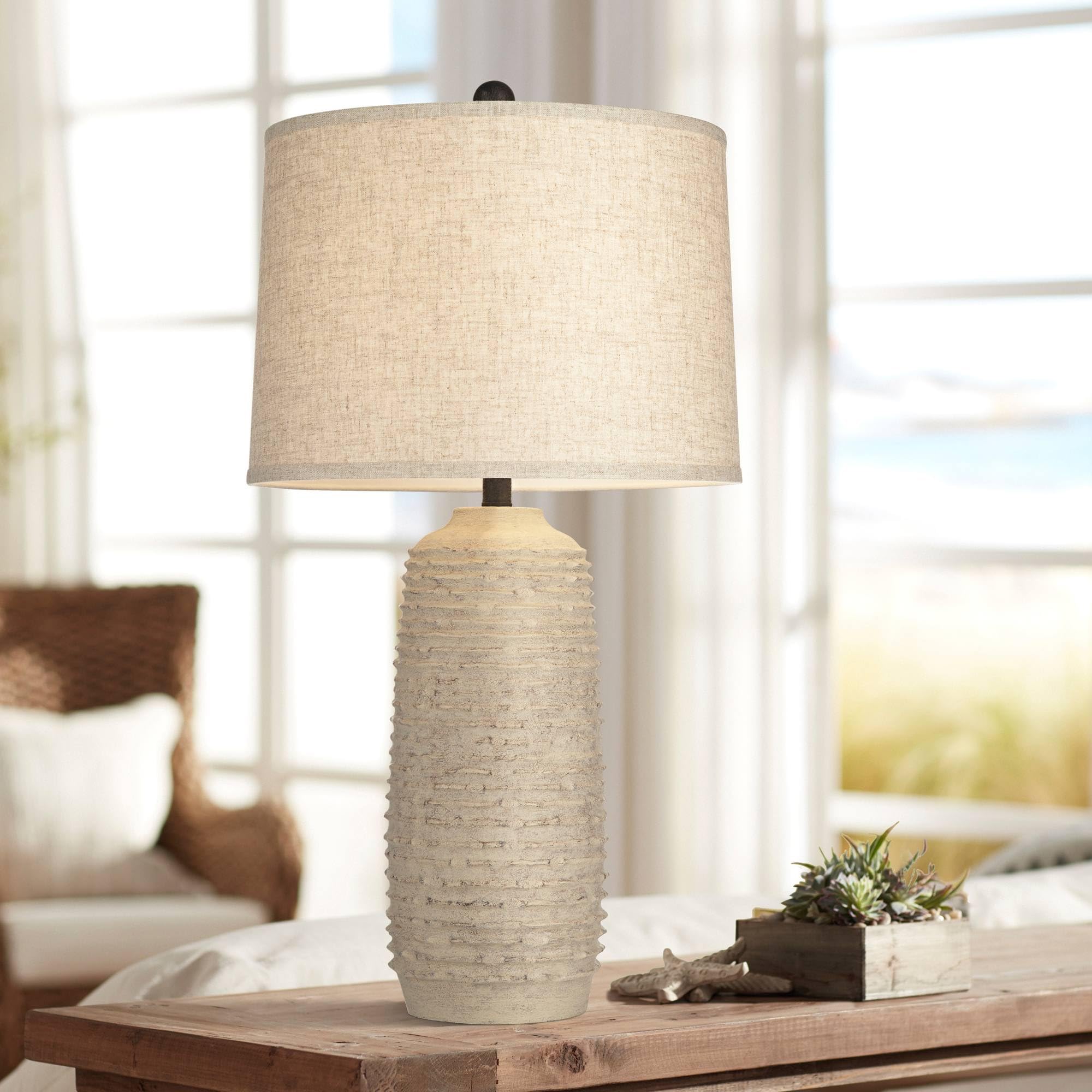 Mora 31" Coastal Farmhouse Table Lamp with Burlap Shade