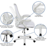 Flash Furniture Porter High-Back Swivel Office Chair with Adjustable Lumbar Support and Height, Ergonomic Mesh Desk Chair with Flip-Up Armrests, White