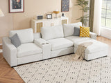 Oversized Sectional Fabric Sofa with Console, 2 Cup Holders and Storage Space