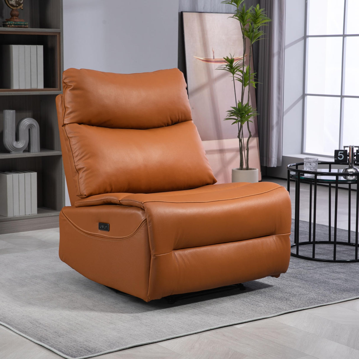 Top Grain Genuine Leather Power Recliner Chair with USB Ports, 33.5" Extra Wide Seat