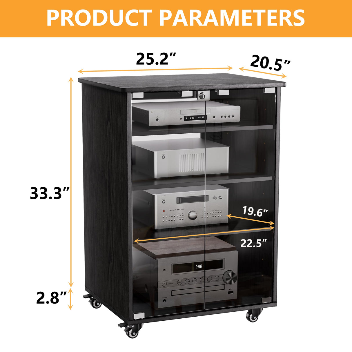 Media Storage Cabinet, Audio Video Media Stand Cabinet with 4 Shelves Height