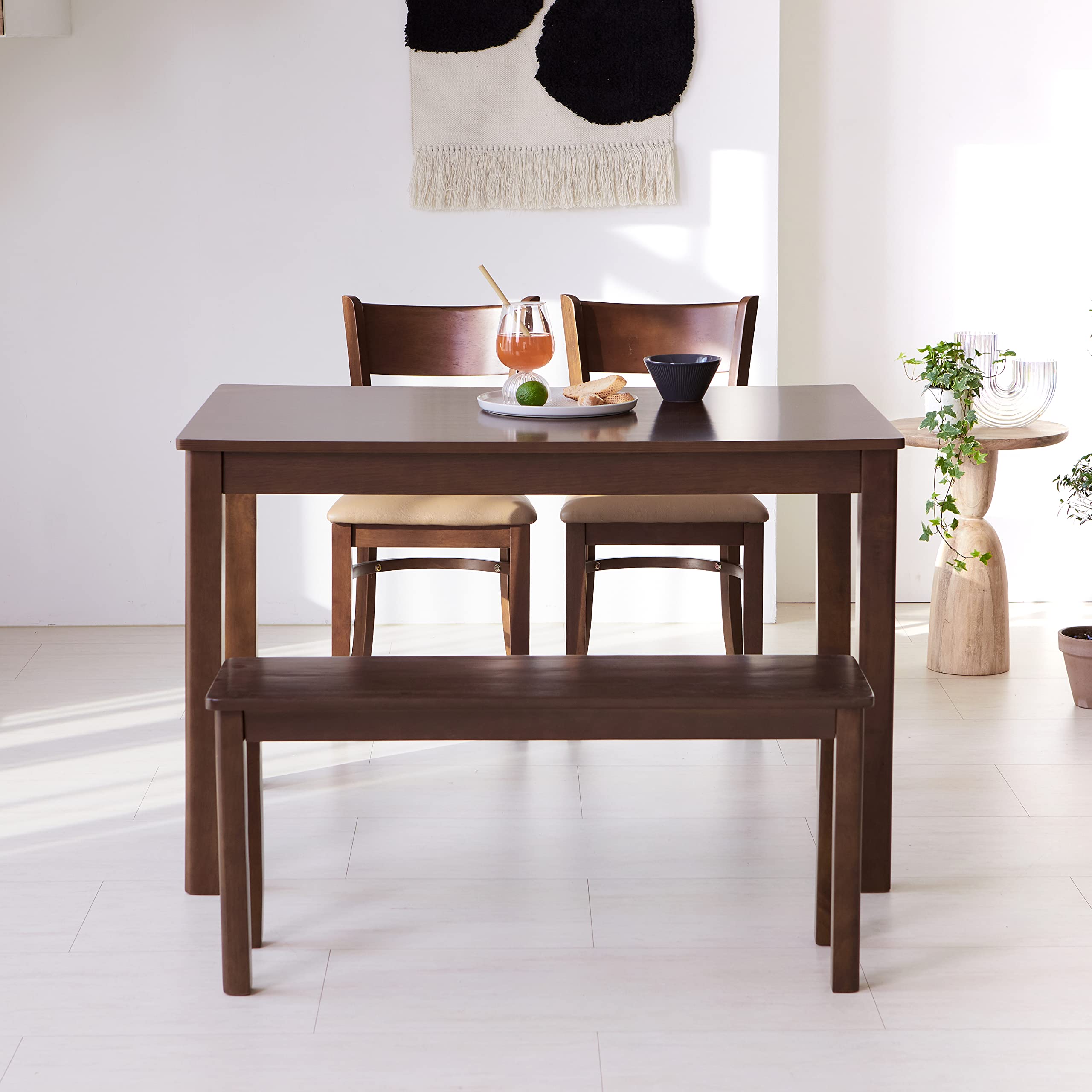 Cabin 37.4" Wooden Dining Bench/Small Modern Farmhouse Malaysian Oak Wood Bench (Walnut)