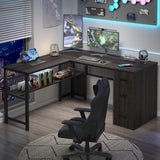 L Shaped Desk with Storage Cabinets, Reversible Home Office Corner Desk