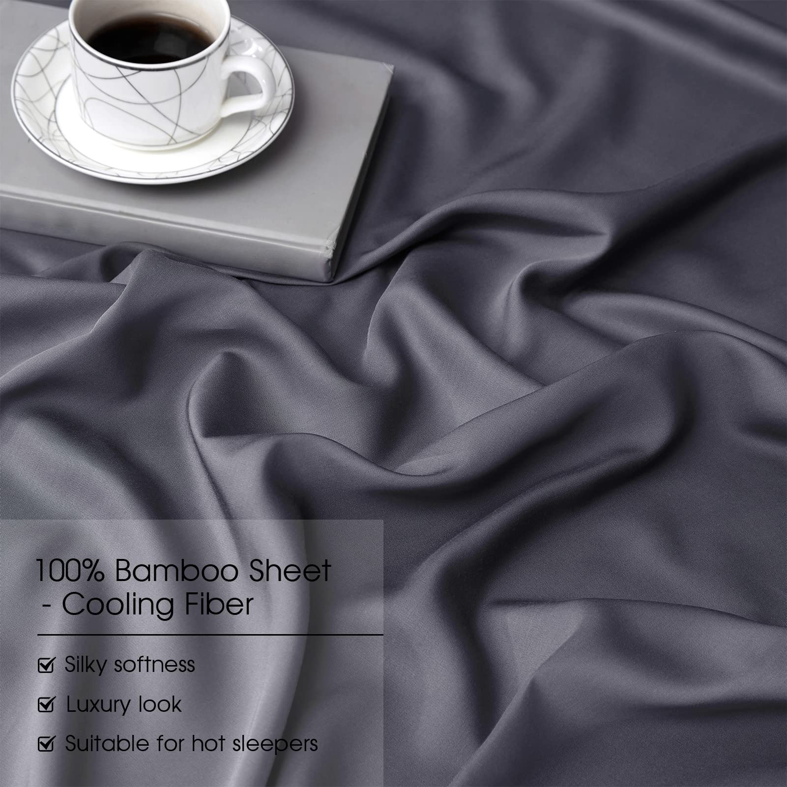 Deep Pocket Queen Sheets,Rayon Derived from Bamboo, Grey Bed Sheets Fits 18"-24"