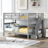 Twin Bunk Beds, Twin Over Twin Bunk Bed with Stairs and Storage, Low Bunk Beds Twin