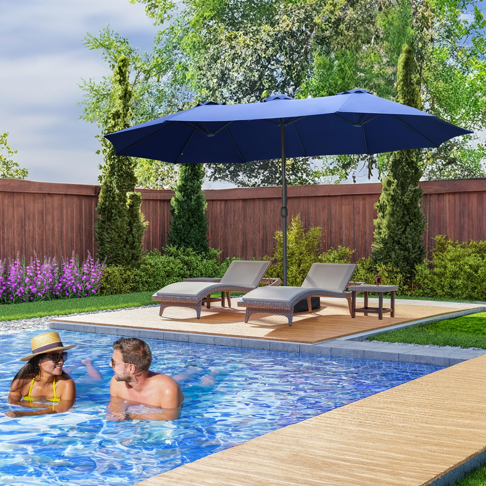 15ft Large Patio Umbrella, Outdoor Double-Sided Market Umbrella with Crank Handle