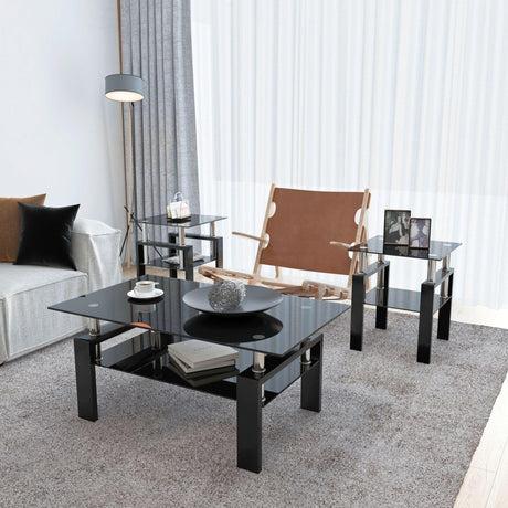 Modern Tempered Glass Coffee Table Set - 3 Piece Living Room Table Set - Sleek Design