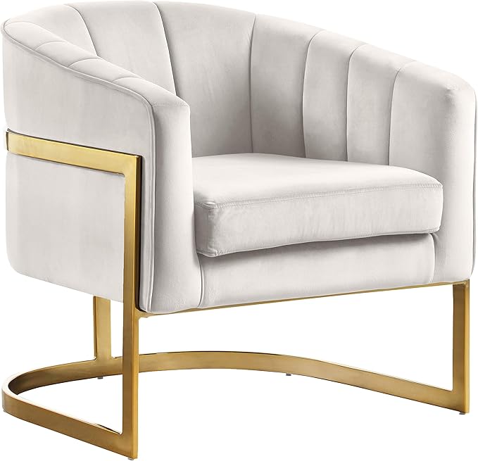 Carter Collection Modern | Contemporary Upholstered Velvet Barrel Accent Chair with Gold Stainless Base, Aqua, 29" W x 27.5" D x 31" H