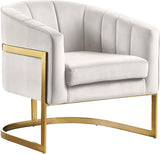Carter Collection Modern | Contemporary Upholstered Velvet Barrel Accent Chair with Gold Stainless Base, Aqua, 29" W x 27.5" D x 31" H
