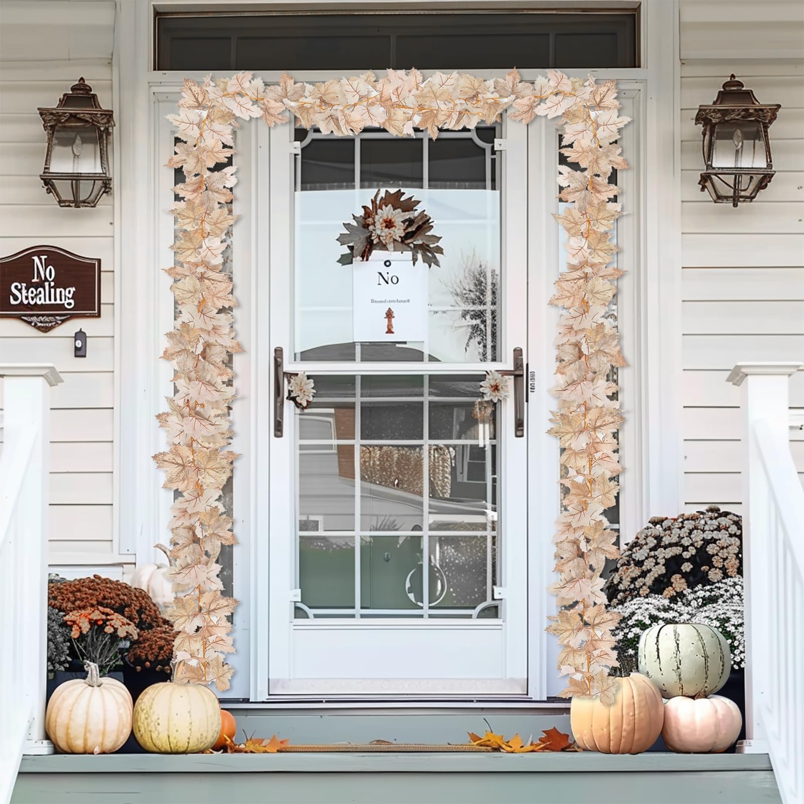 [ Timer & 3 Pack ] Fall Lighted Garland Halloween Fall Decor, 20Ft 60LED Autumn Maples
