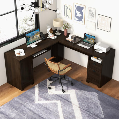 66" x 66" L-Shaped Office Desk with Keyboard Tray, Spacious Corner Computer