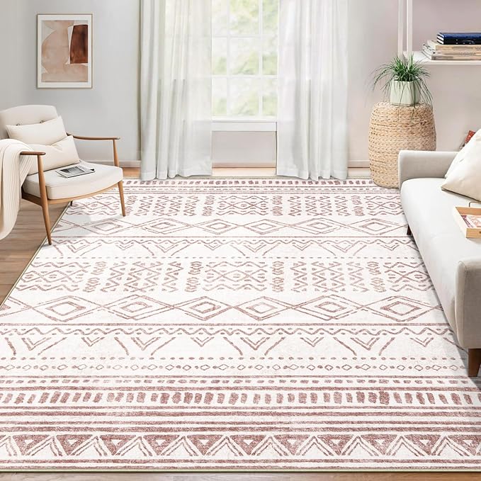 Area Rug for Living Room 9x12: Large Washable Boho Moroccan Rugs Geometric Neutral Rug