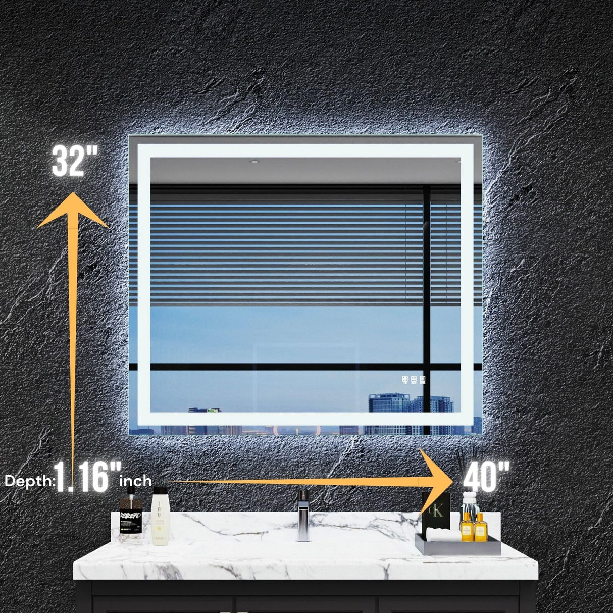 Bathroom Mirror 40"x 32", Front Lit and Backlit LED Mirror with Lights