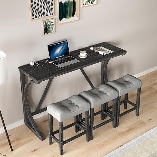 4-Piece Bar Table Set with Power Outlet - Counter Height Dining Set