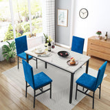 5-Piece Faux Marble Dining Table Set with Velvet Chairs