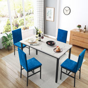 5-Piece Faux Marble Dining Table Set with Velvet Chairs