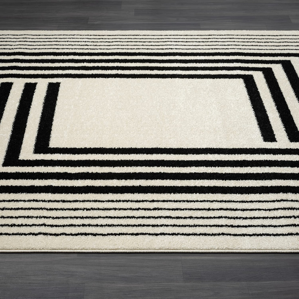 Geometric Beige/Black Area Rug - 8'x10' - Modern 3D Lines Design - Deco Collection