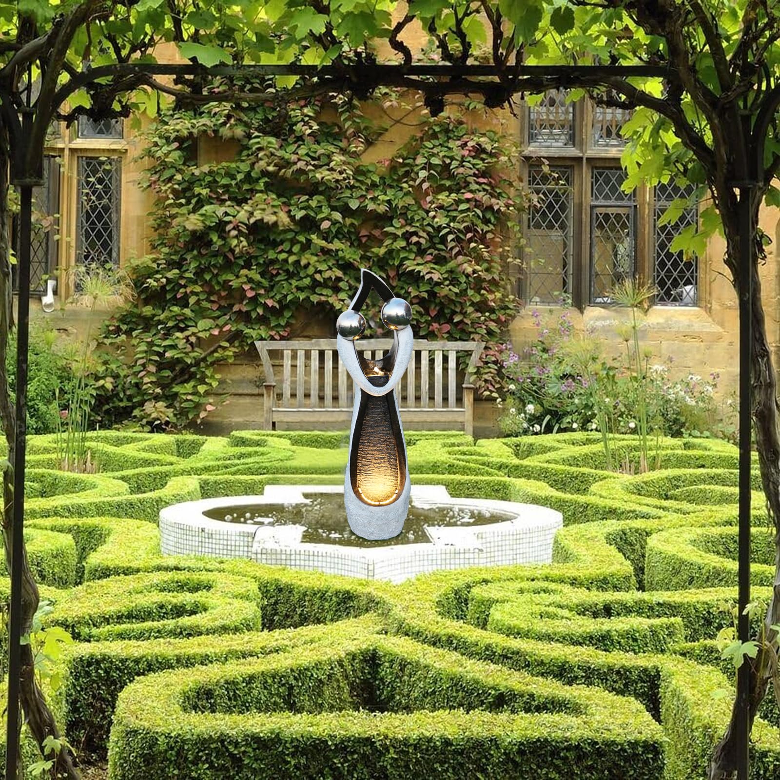 Dancing Couple Water Fountain Outdoor & Indoor 45" Zen Waterfall Fountain with LED Lights