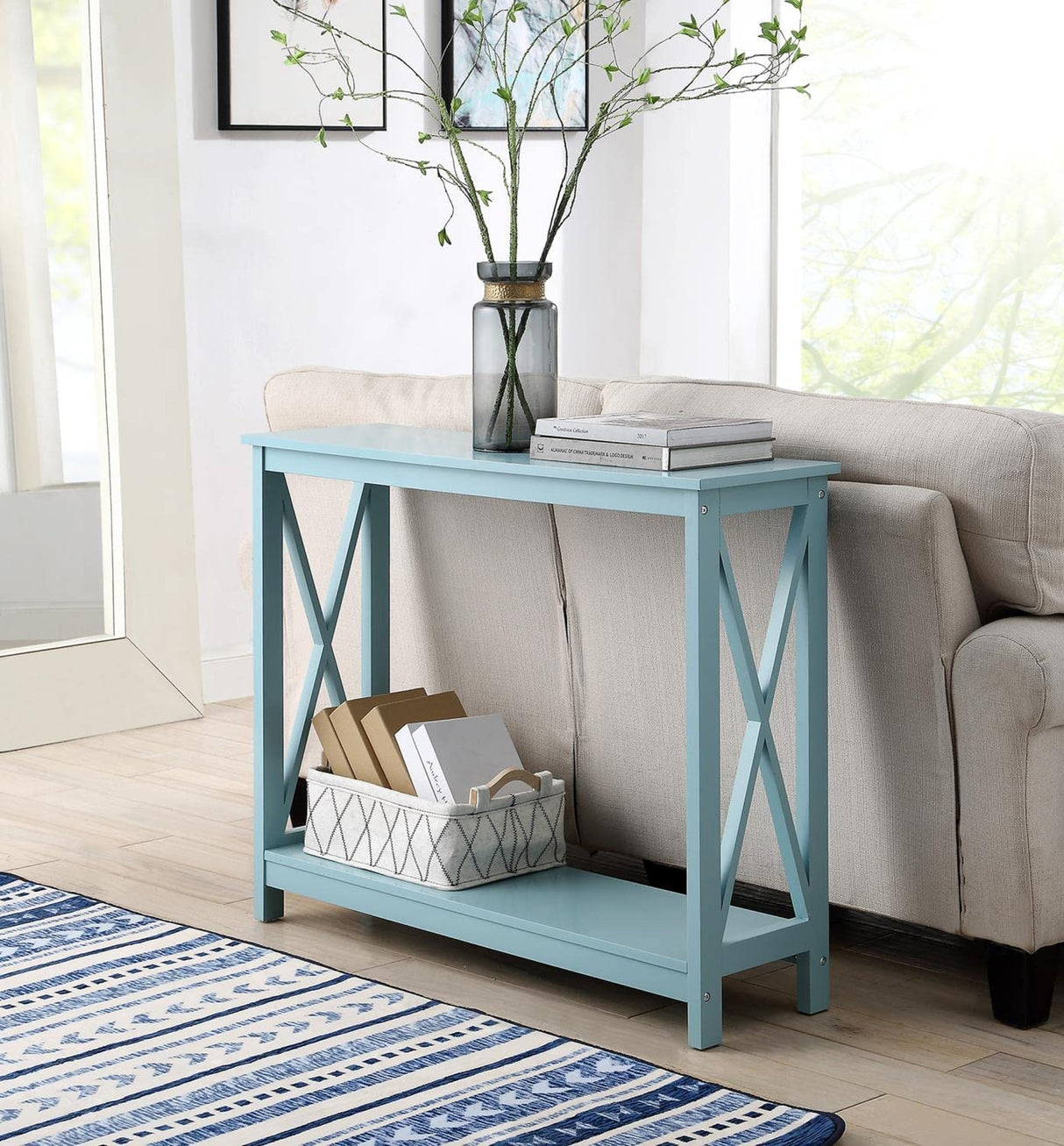 Oxford Console Table with Shelf, Sea Foam Blue