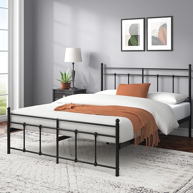 Nicholas 30 cm Metal Platform Bed Frame with Headboard and Spindle Footboard