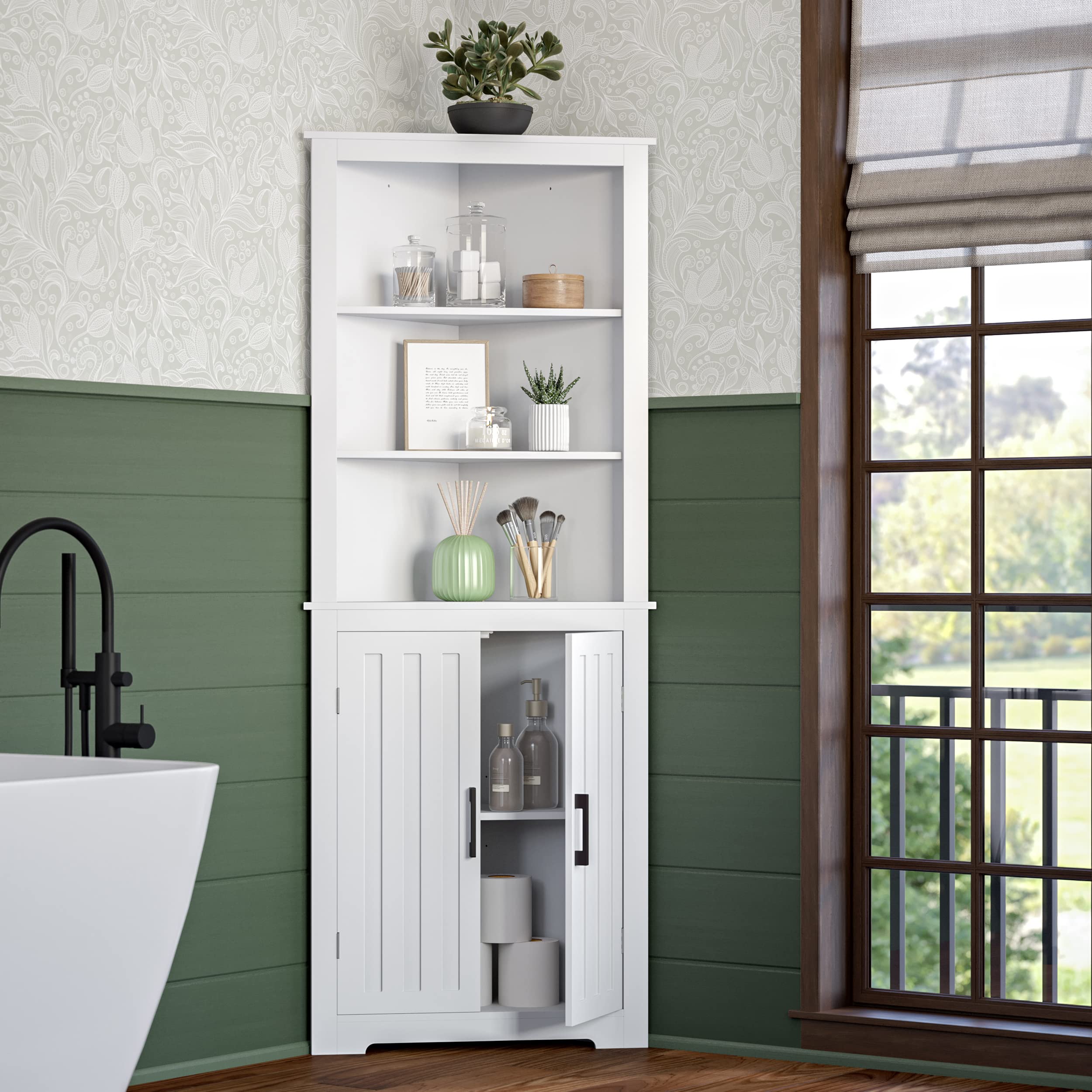 White Monroe Tall Corner Cabinet